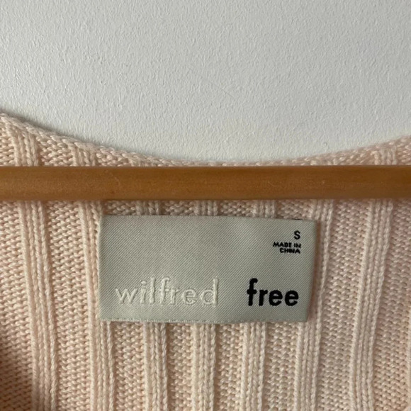 Aritzia Wilfred Free 100% Merino Wool Ribbed Knit V Neck Sweater Cream - Picture 5 of 6